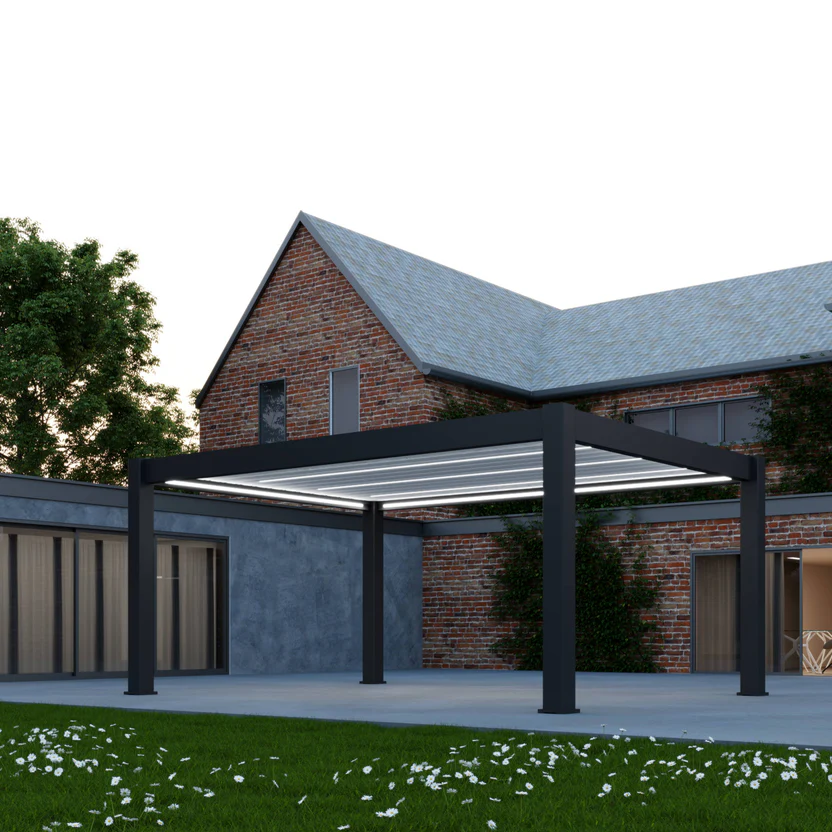 Luxury aluminium pergola with modern seating