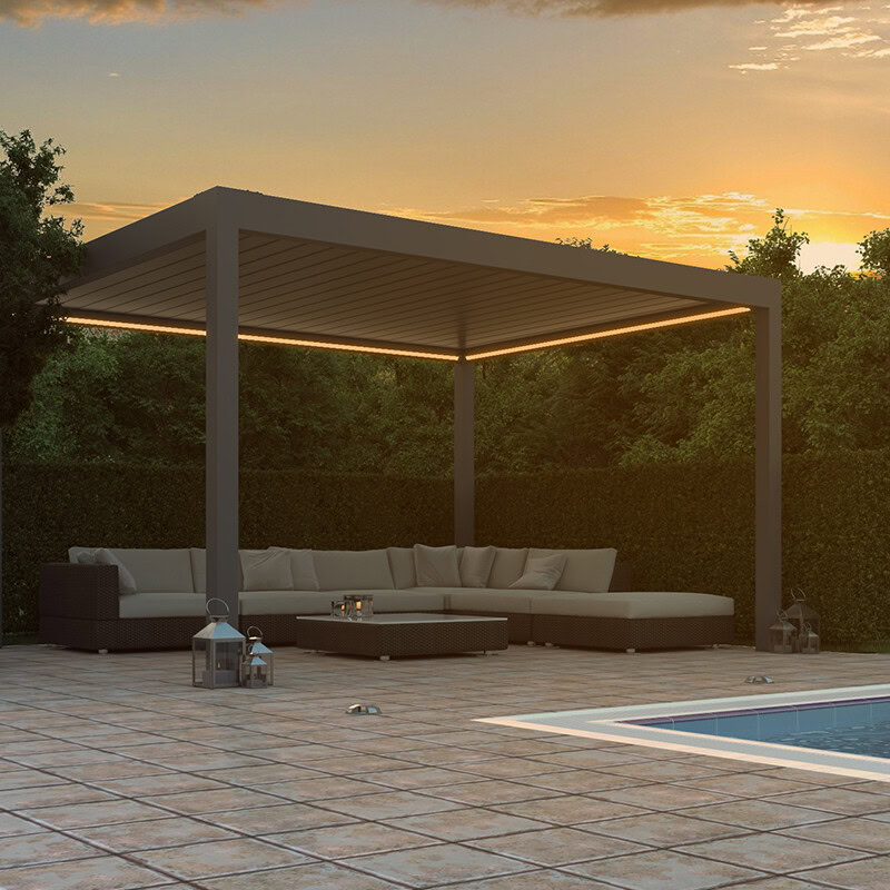 Aluminium pergola with integrated LED lighting