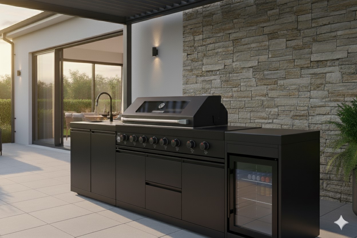 Complete modular outdoor kitchen under a pergola