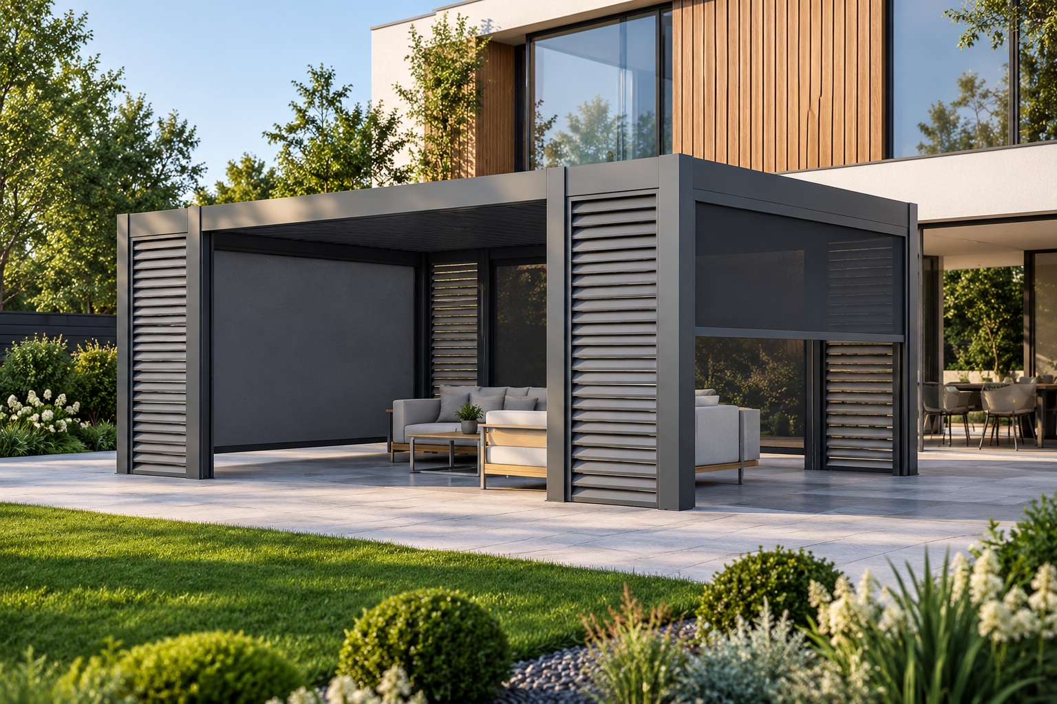 Premium aluminium pergola outdoor living area